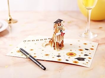 Liif 2025 Graduation Dog 3D Pop Up Graduation Card, Class of 2025, for College, High School, Son, Daughter, PHD, Master