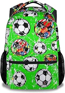 NICEFORNICE Soccer Backpacks Kids, 16 Inch Cute Backpack for School, Green Lightweight Bookbag for Boys