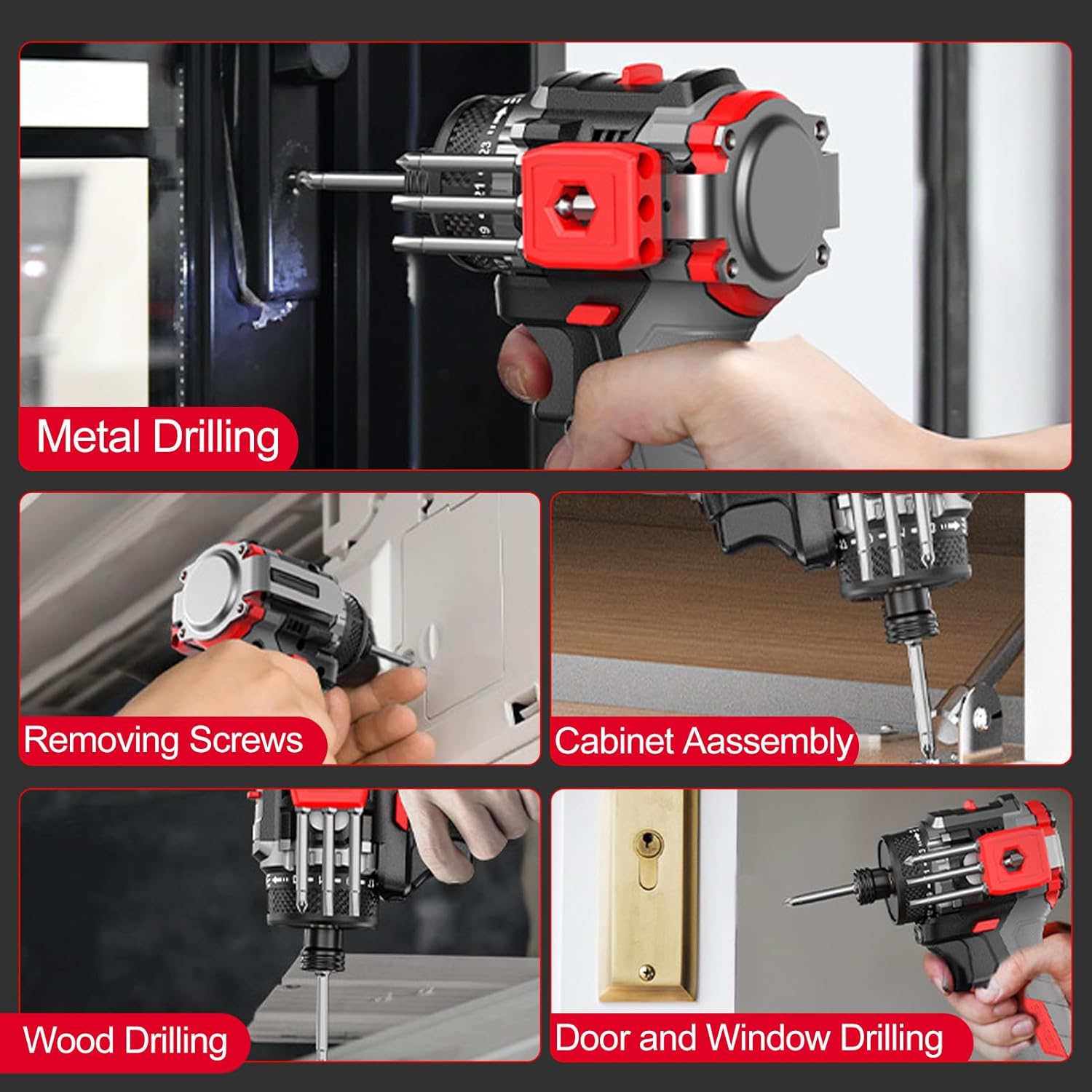 16.8V Brushless Power Screwdriver + Hammer 45Nm 1600RPM Lithium Screwdriver Kit Electric Screw Driver with Torque Adjustable 2 Speed Control for Wood PVC ABS