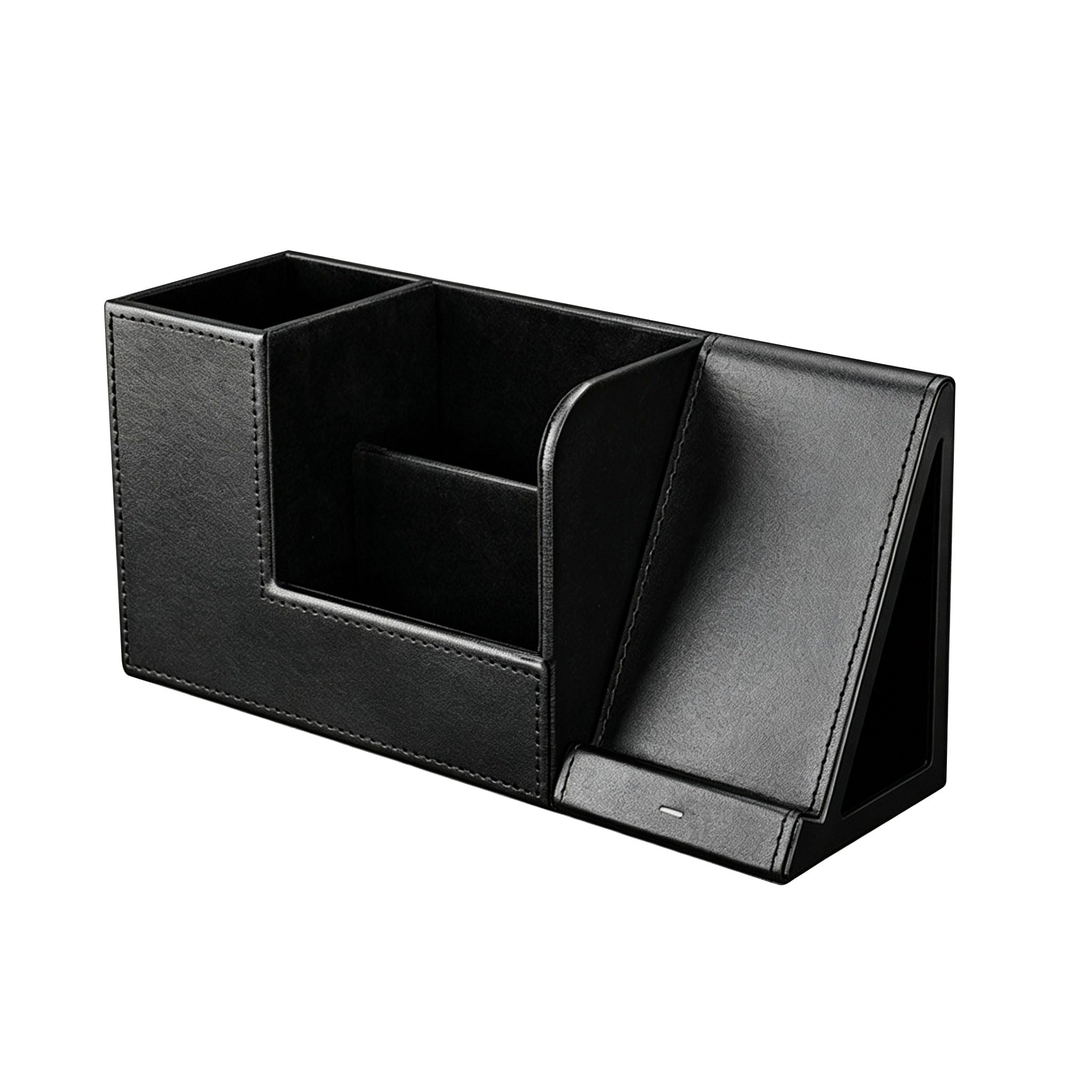 Geavonyg Remote Box Desk Organiser Container with 10W Charging Station for Pen Remote Phone Organization Leather Desk Planner