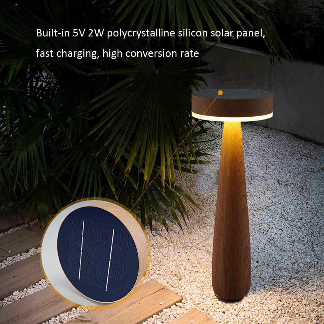 LED Wegelampe mit Dämmerungssensors Außen Solar Pollerleuchte IP65 Holzmaserung Eisen Gartenlampe, mit Erdspieß, mit Fernbedienung, Timing, Dimmbar, Warmweiß Kaltweiß Neutralweiß