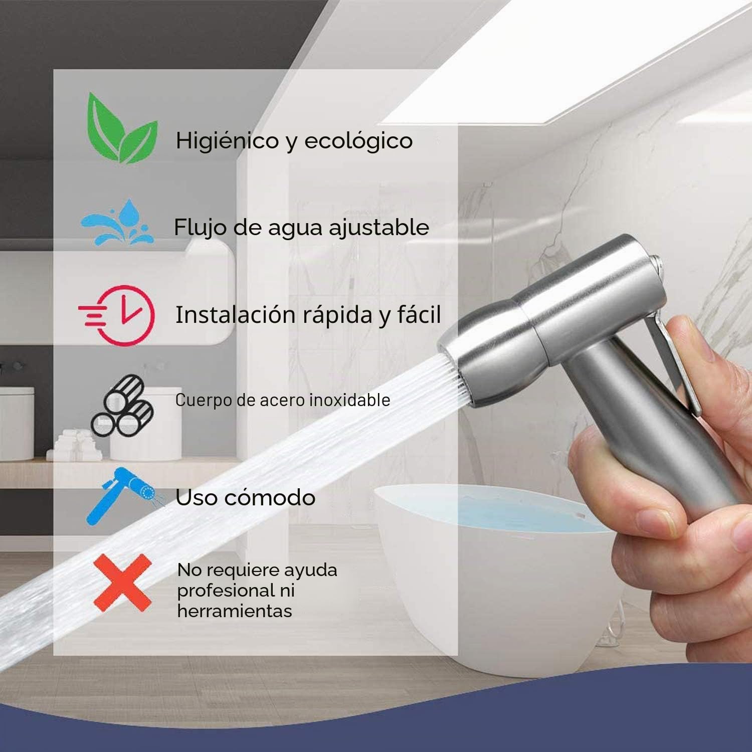 Inodoro pulverizador de bidé de mano con gancho para tanque de agua y manguera de ducha telescópica flexible ABS de 59 pulgadas para limpieza de pañales de baño, baño de mascotas, closestool, sartén