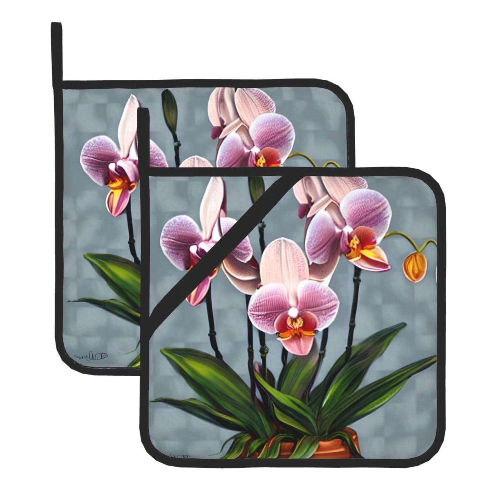 Blooming Orchids Square Heat Resistant Trivet Set Thick and Durable for Baking Barbecue Cookware Oven