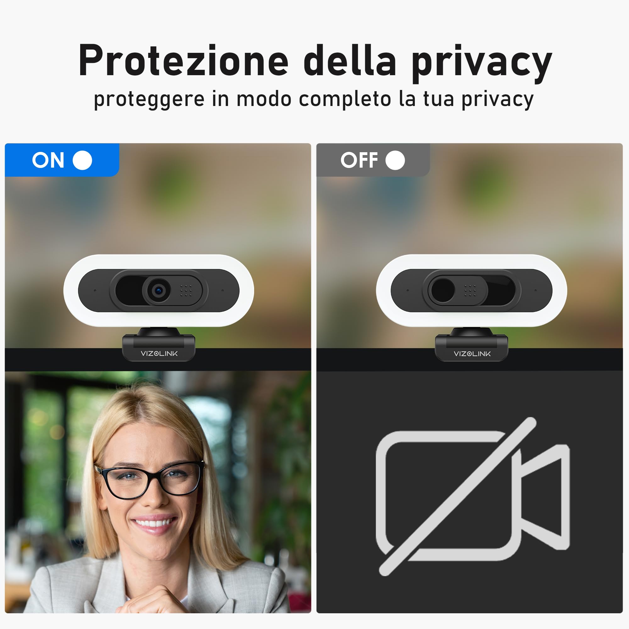 W8LS Webcam 4K 30FPS con luce LED, microfono con cancellazione del rumore, autofocus, correzione della scarsa illuminazione, FOV 78°, copertura privacy e treppiede, plug play per Windows, Mac