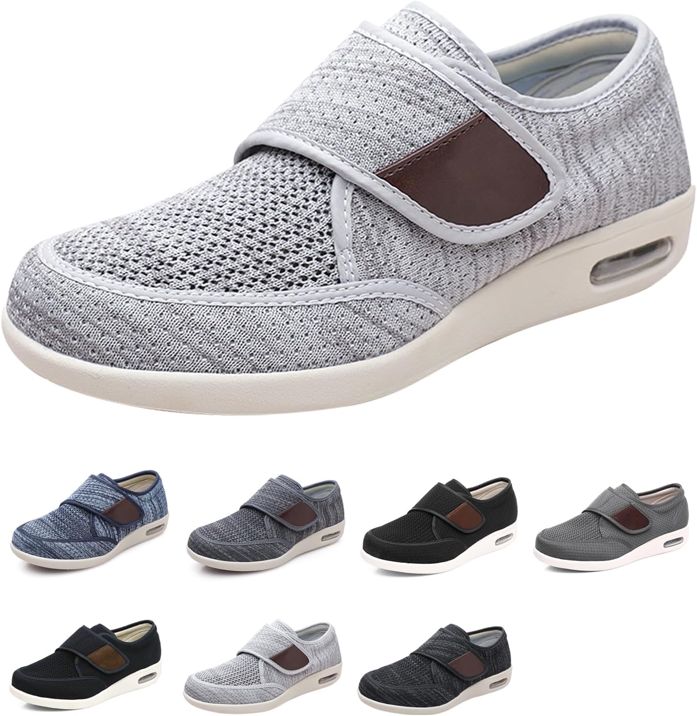 Womens Mens Diabetic Shoes Fattening and Widening Adjustable Closure Comfortable Air Cushion Bottom Walking Shoes Slipper for Swollen Feet