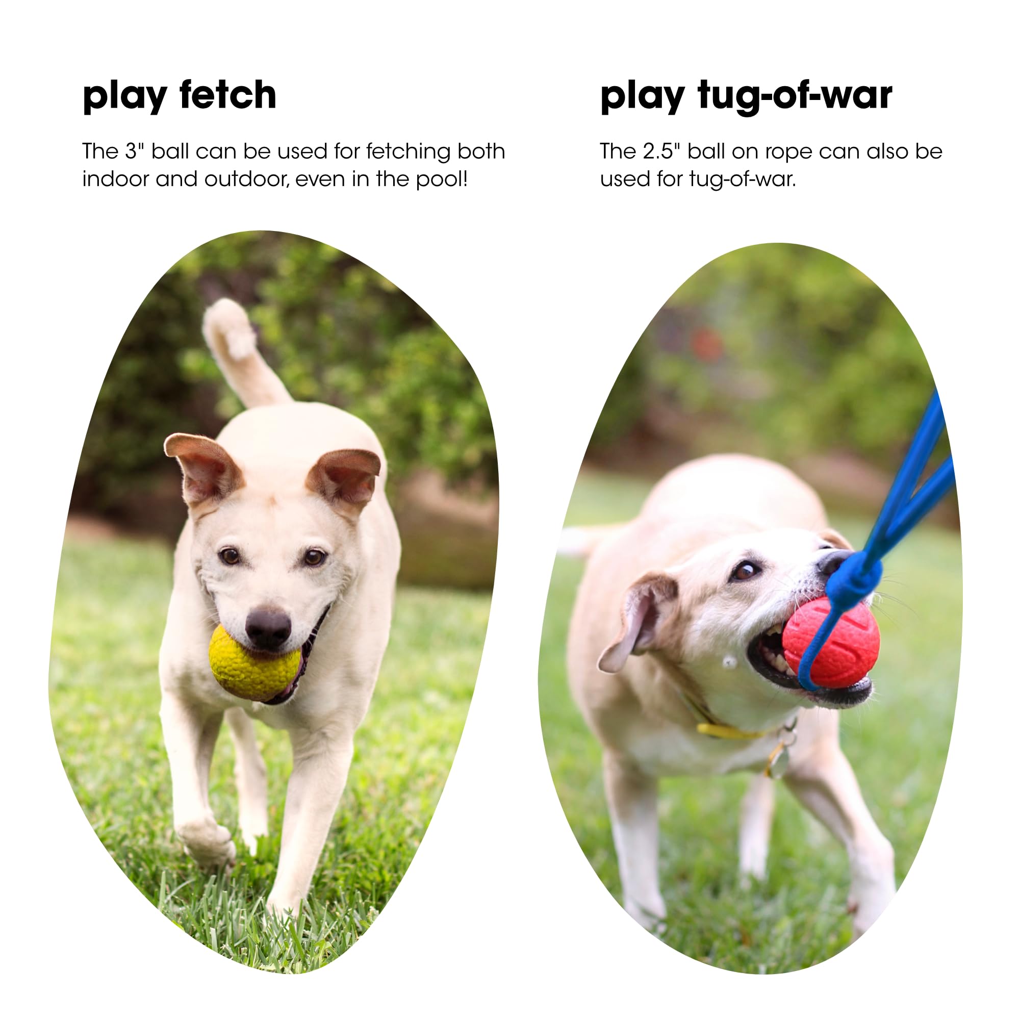 PEBBLE PET Dog Toy Set, 3in Fetch Ball, 2.5in Ball-on-Rope, Durable E-TPU Material, High Bounce, Eye-Catching Colors, Lightweight, Floatable, Dog Training Toy Starter Kit, for Breeds 20-80 lbs