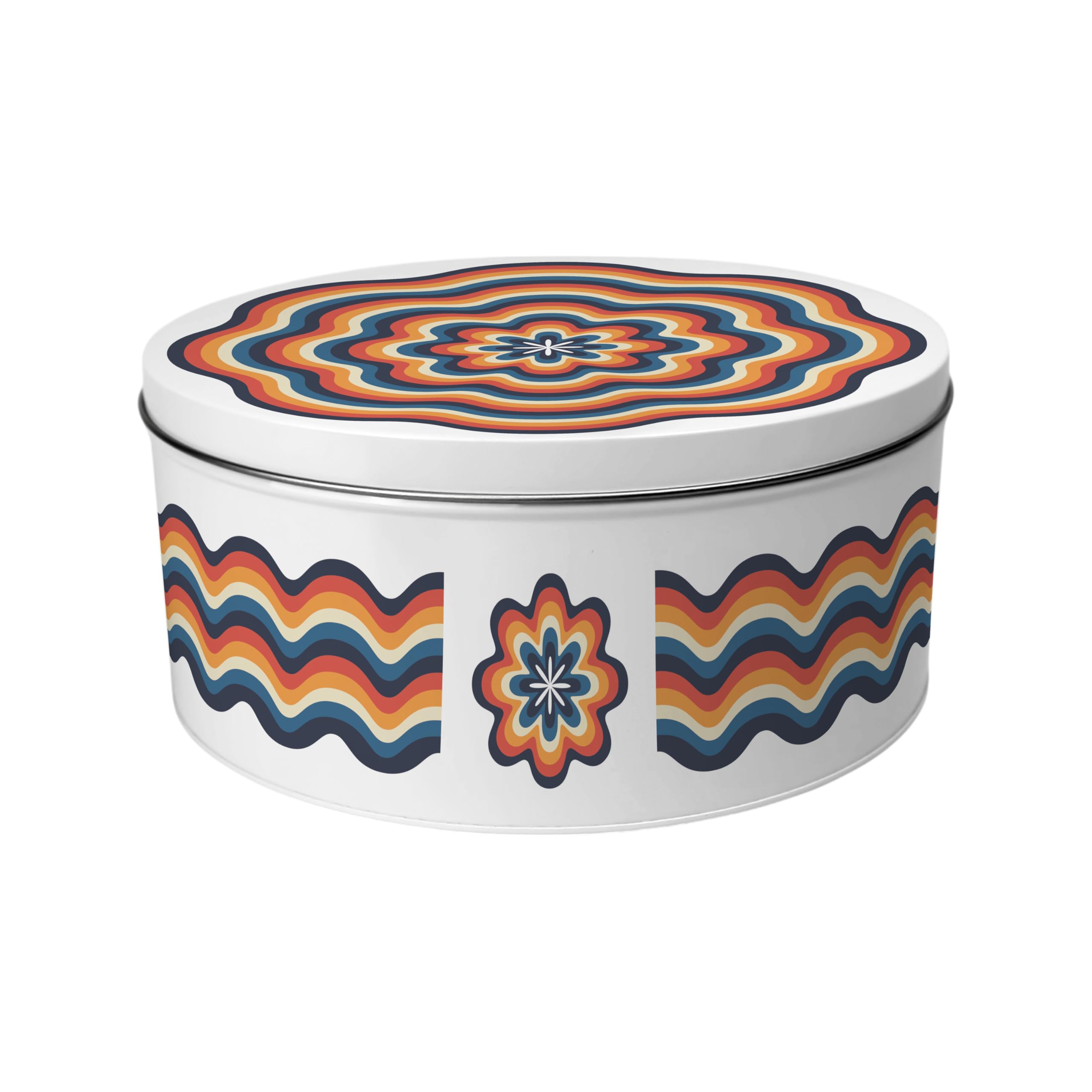 Purely Home Retro Waves Large Cake Tin - Colourful Rainbow Kitchen Gifts - Round Metal Storage Container for Baking 23 x 10cm