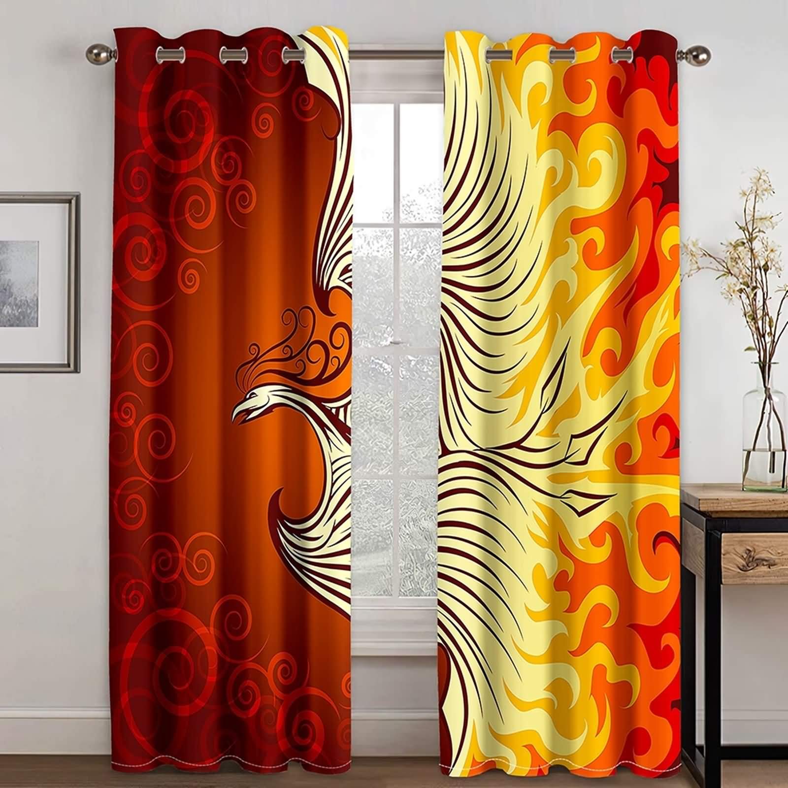 Rideaux Occultant Dégradé Orange Et Jaune - 2 Panneaux 140x180 Cm - Isolation Thermique Et Intimité - Pour Chambre, Salon - Polyester - 7