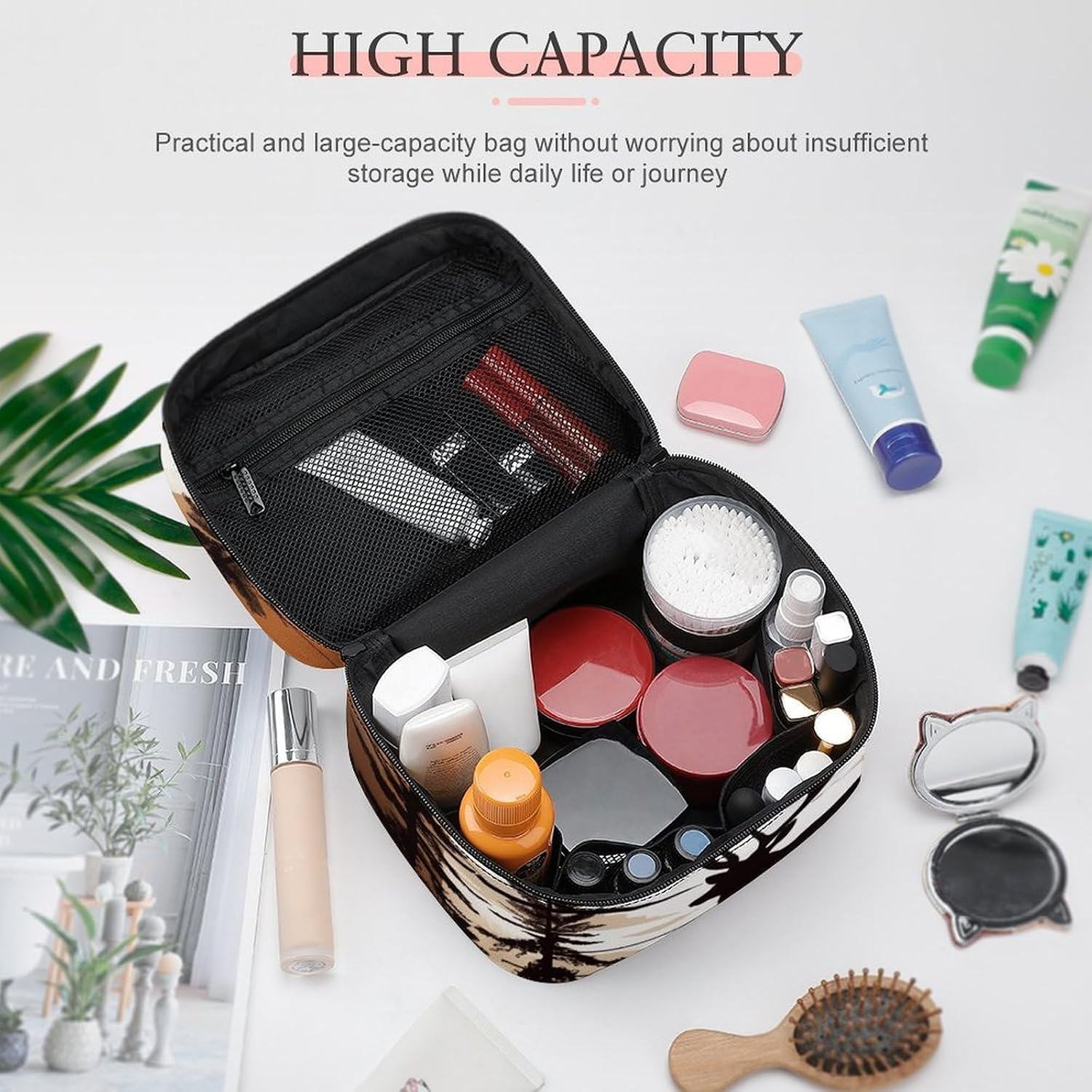 Travel Makeup Bag Portable Large Cosmetic Bag with Handle And Compartment image 4