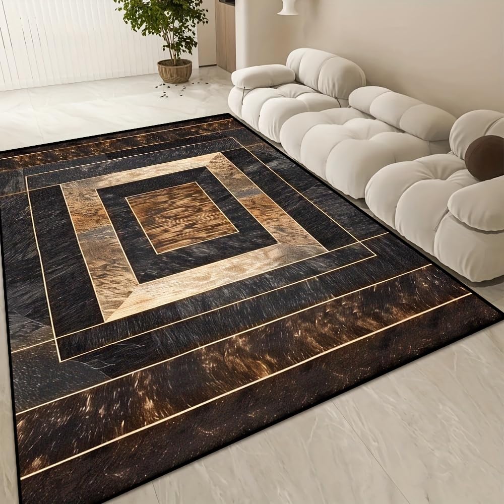 Bycmuoz Dark Geometric Pattern Area Rugs, 180x300cm, Wood Grain Line Marble Entrance Carpet, Fade Resistant Durable Foldable Soft Absorbent Breathable Carpets for Study Room Living Room