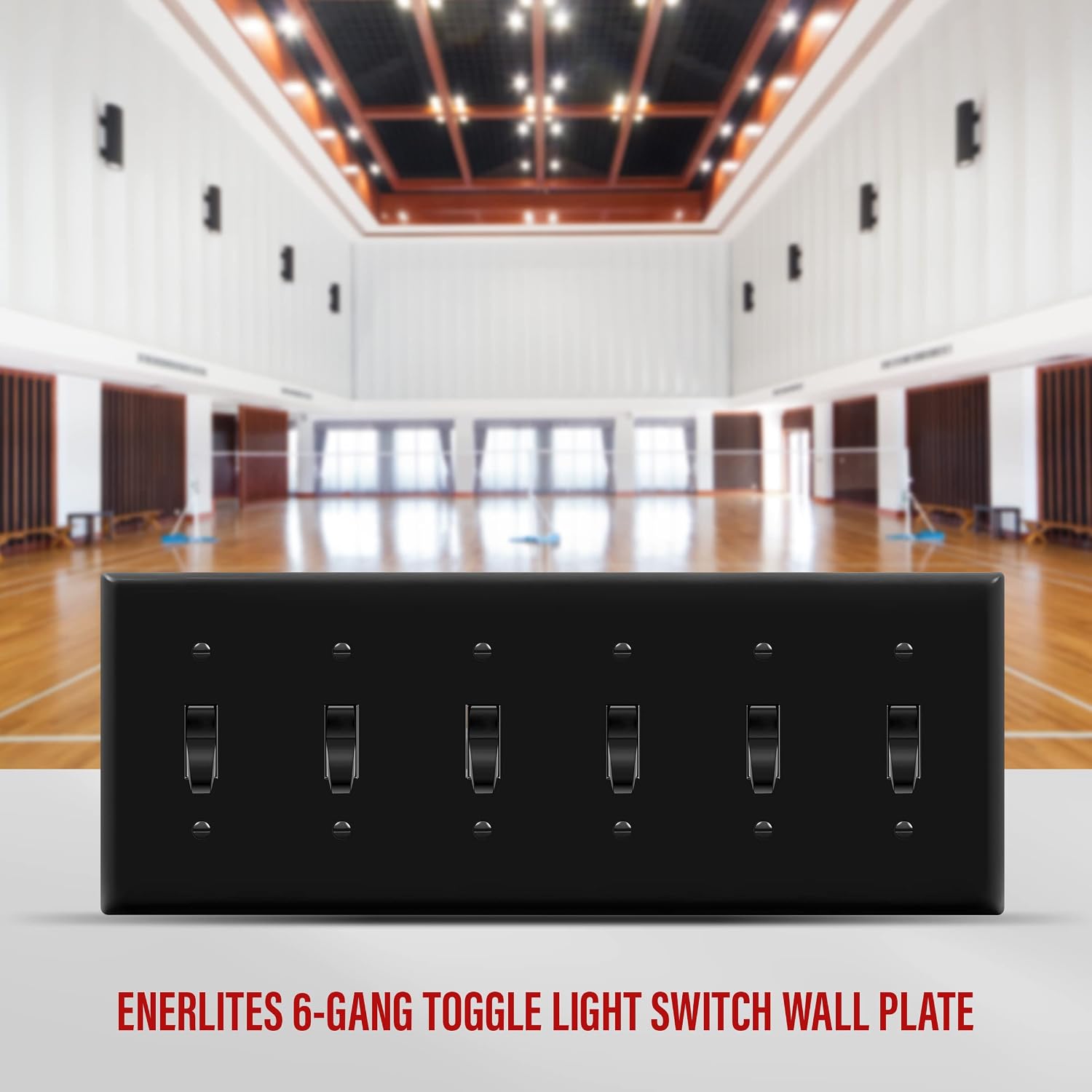 ENERLITES Six Gang Light Switch Wall Plate, Toggle Switch Plate, 6-Gang Standard Size 4.50" x 11.81", Unbreakable Polycarbonate Thermoplastic, 8816-BK, Black