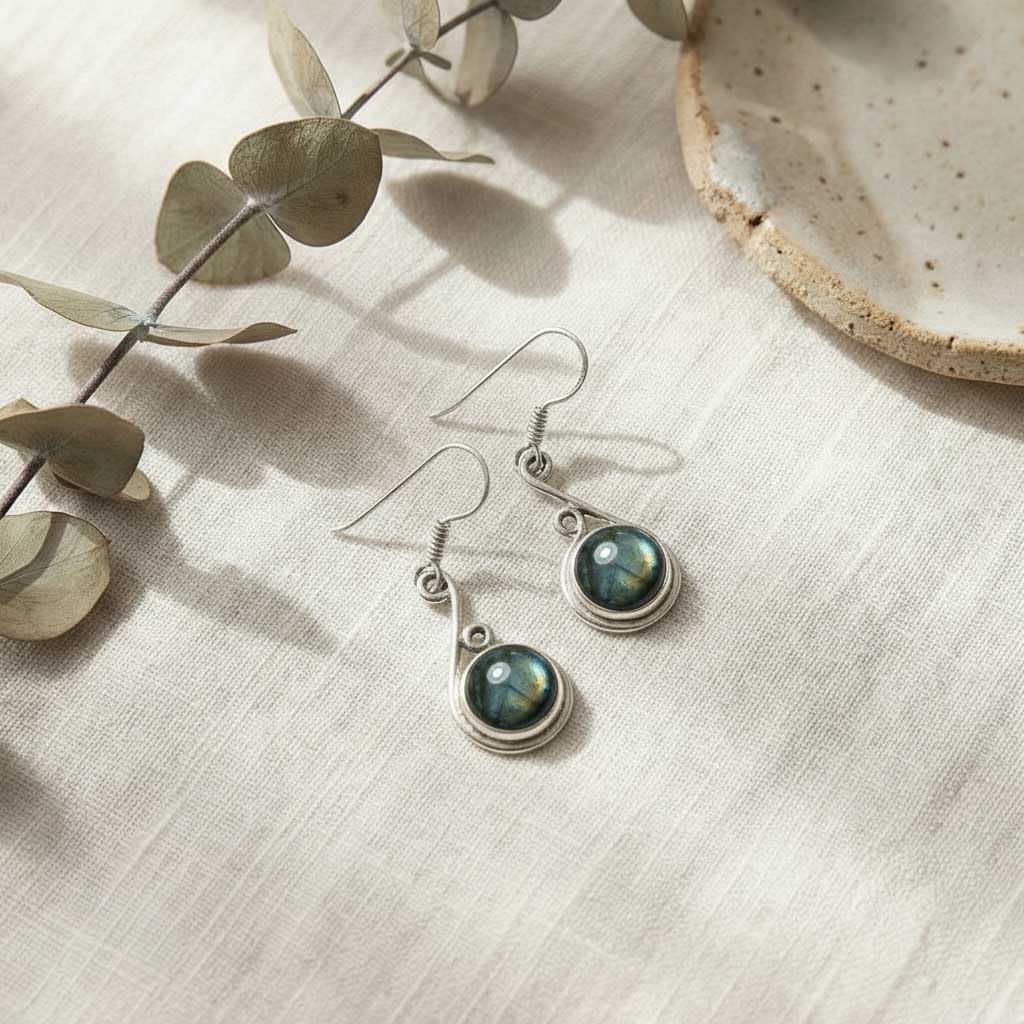 Handmade 925 Sterling Silver Overlay Drop Dangle Earring Natural Gemstone Carnelian, Crystal, Moonstone, Turquoise Round Boho Jewelry For Women