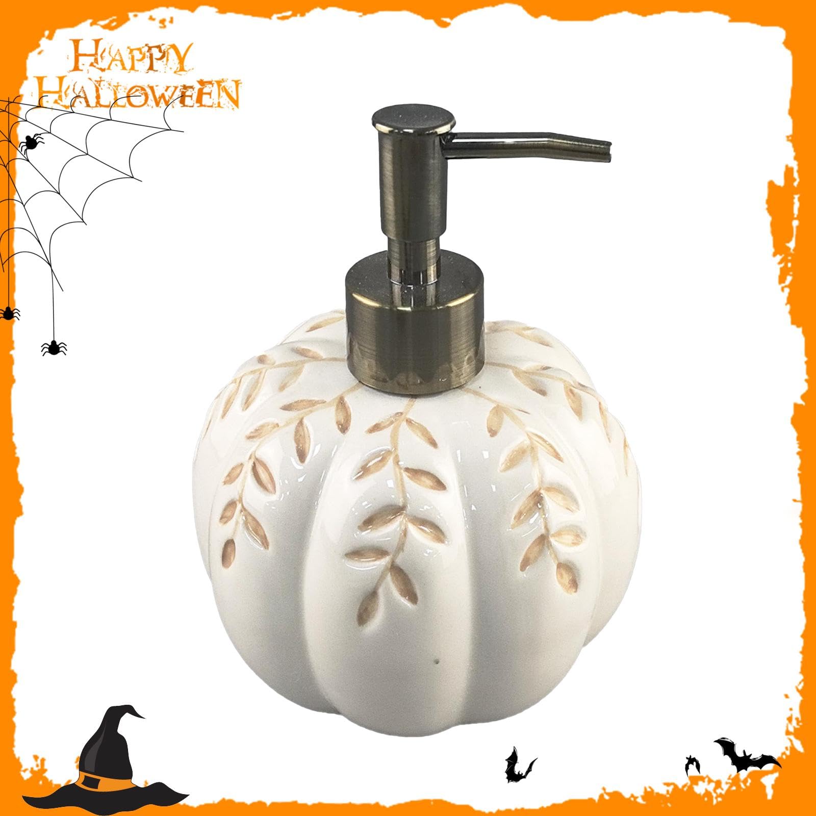 Dispenser Sapone Forma di Zucca in Ceramica Ricaricabile per Bagno Cucina Flacone Lozione Liquida Pompa Pratica Adatto per Regalo Decorazi, Bianco