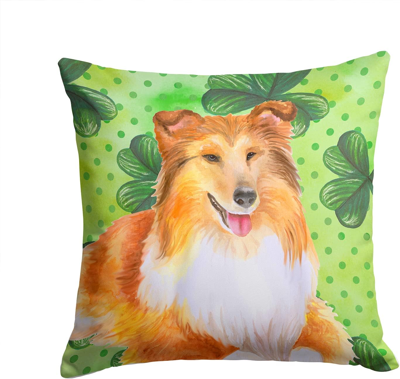 Caroline's Treasures BB9894PW1414 Sheltie St Patrick's Fabric Decorative Pillow, Green Machine Washable, Indoor Outdoor Decorative Pillow for Couch, Bed or Patio, 14Hx14W