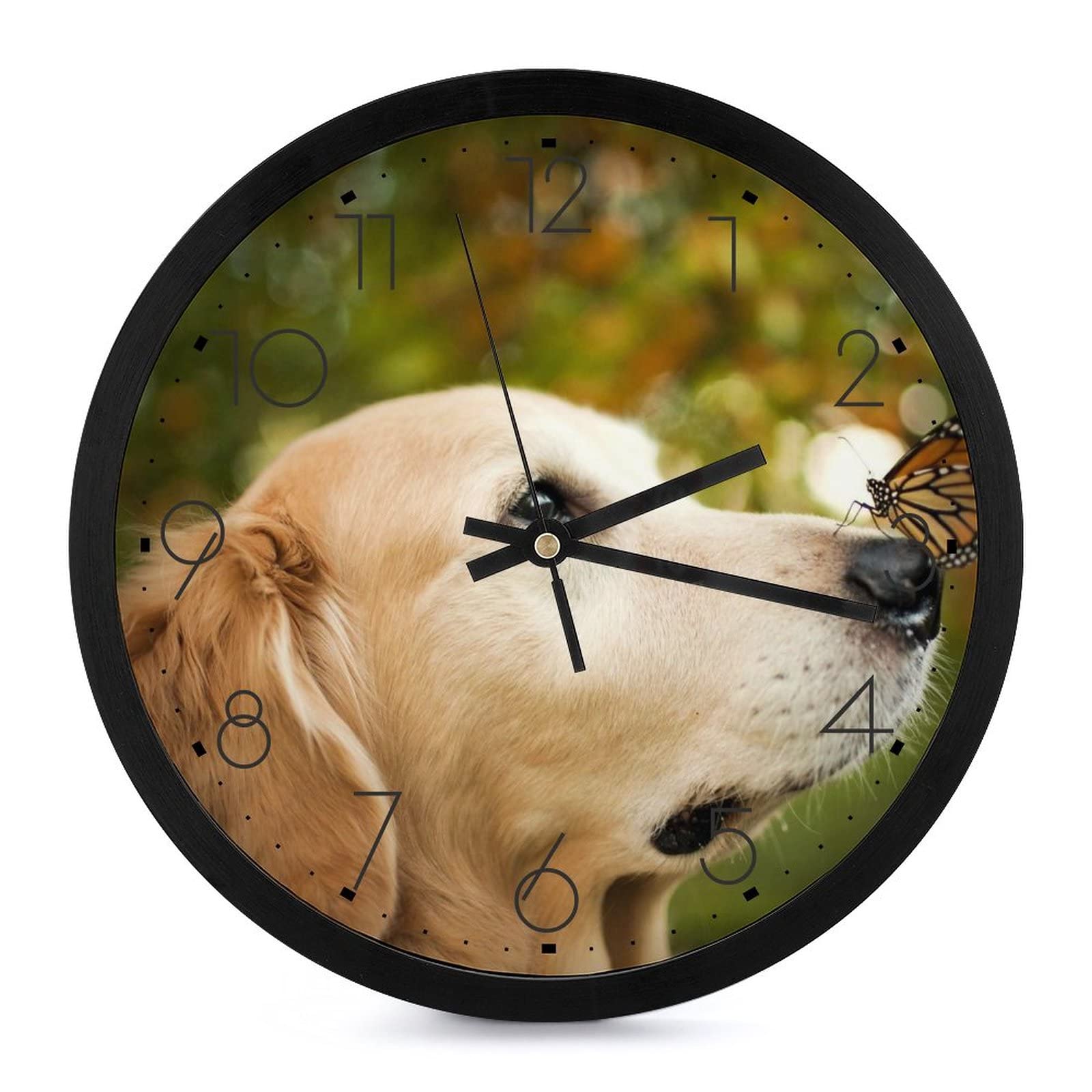 Horloge murale chien papillon 25.4cm silencieuse contre les bruits de tic-tac