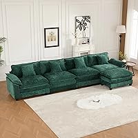 Vista 45 de Sofás seccionales grandes de 115.34" para sala de estar, sofá de pana color camel de asiento profundo de 3 plazas en forma de L, sofá seccional