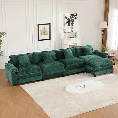 Miniatura 44 de Sofá seccional modular beige de 111.5", sofás seccionales grandes de 3 plazas para sala de estar, tela de chenilla marfil blanquecino, sofá nube de