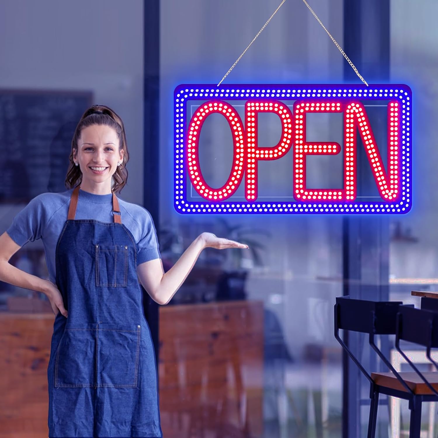 16.5"x9" Horizontal LED Open Sign for Business - Ultra Bright & Dimmable Store Sign with 4 Scene Modes, Includes Power Adapter - for Storefront, Coffee Shop, Bar, Salon Window - Image 4