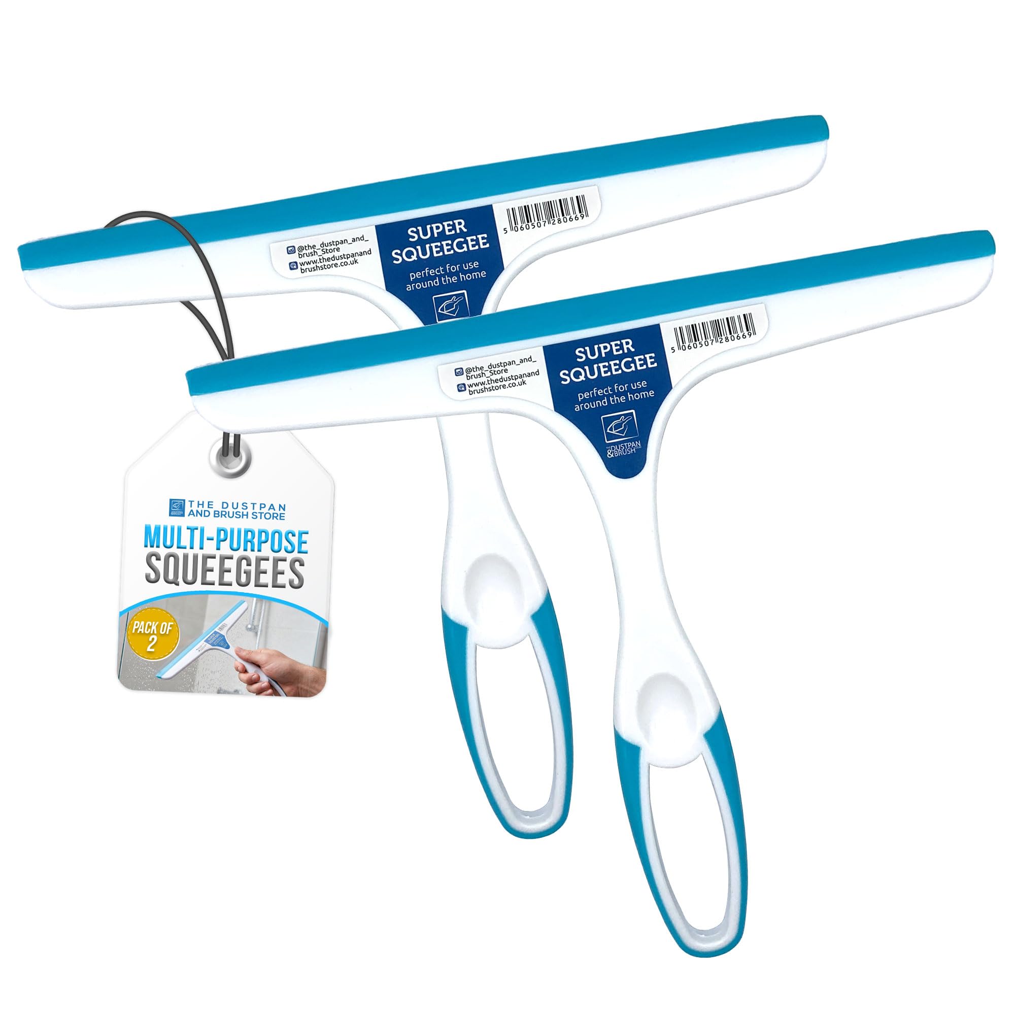 Tdbs The Dustpan And Brush Store White Pack Of 2 Window Squeegee Glass Cleaning Wiper – Multipurpose Glass Squeegee Window Cleaner For Cars, Bathroom And Shower Squeegee With Plastic Body, Rubber Blade, And Easy Grip Handle