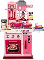 53-Piece Kids Kitchen Playset with Realistic Lights, Sounds & Running Water Sink - Pretend Stove, Oven Toys for Toddlers 1-3 (Pink)