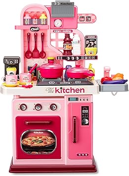 Kids Kitchen Playset-53pcs Cooking Stove,Paly Sink,Oven,Kitchen Toys with Realistic Lights&Sounds,Pretend Play Toys,Kitchen Toys for Toddlers 1 2 3 Pink