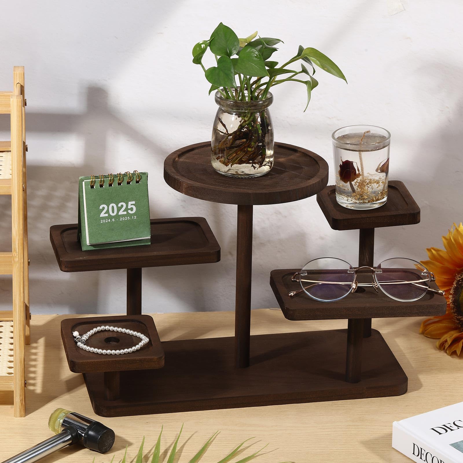 5 Stöckiges Holz Etagenregal Rustikale Etagere Für Hochzeiten Geburtstage Abschlussfeiern Und Teepartys Walnussbraun