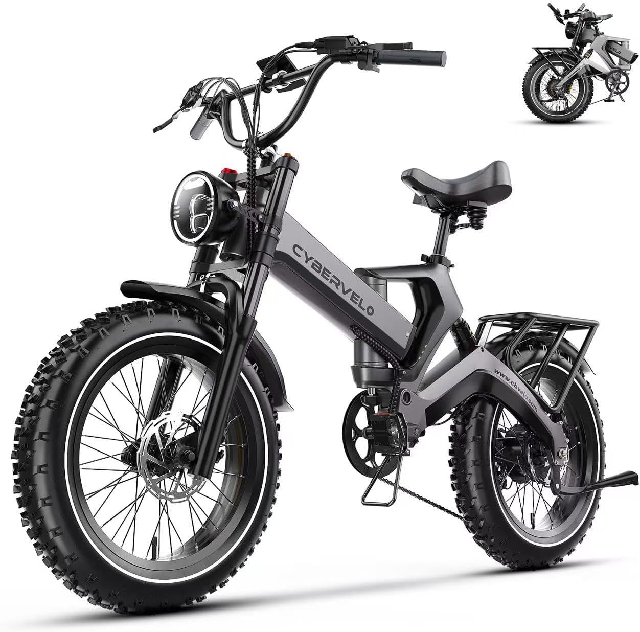 Cybervelo 1000W(Peak 2000W) Folding Electric Bike for Adults,35MPH 100Mile,48V 25Ah Removable Battery,20" x 4.0 Fat Tire Foldable Electric Bicycle,8-Speed Electric Mountain E-Bike,Commuter Ebikes