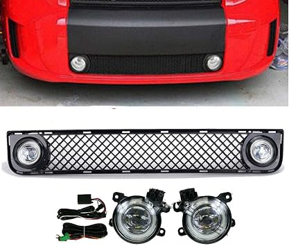 Lower Front Bumper Grille Replacement Kit for 2008-2010 Scion xB Air Intake Grille + Pair of Left/Right Fog Lamp Sets with LED Bulbs and Switching Harnesses LED Bulbs and Harnesses Included