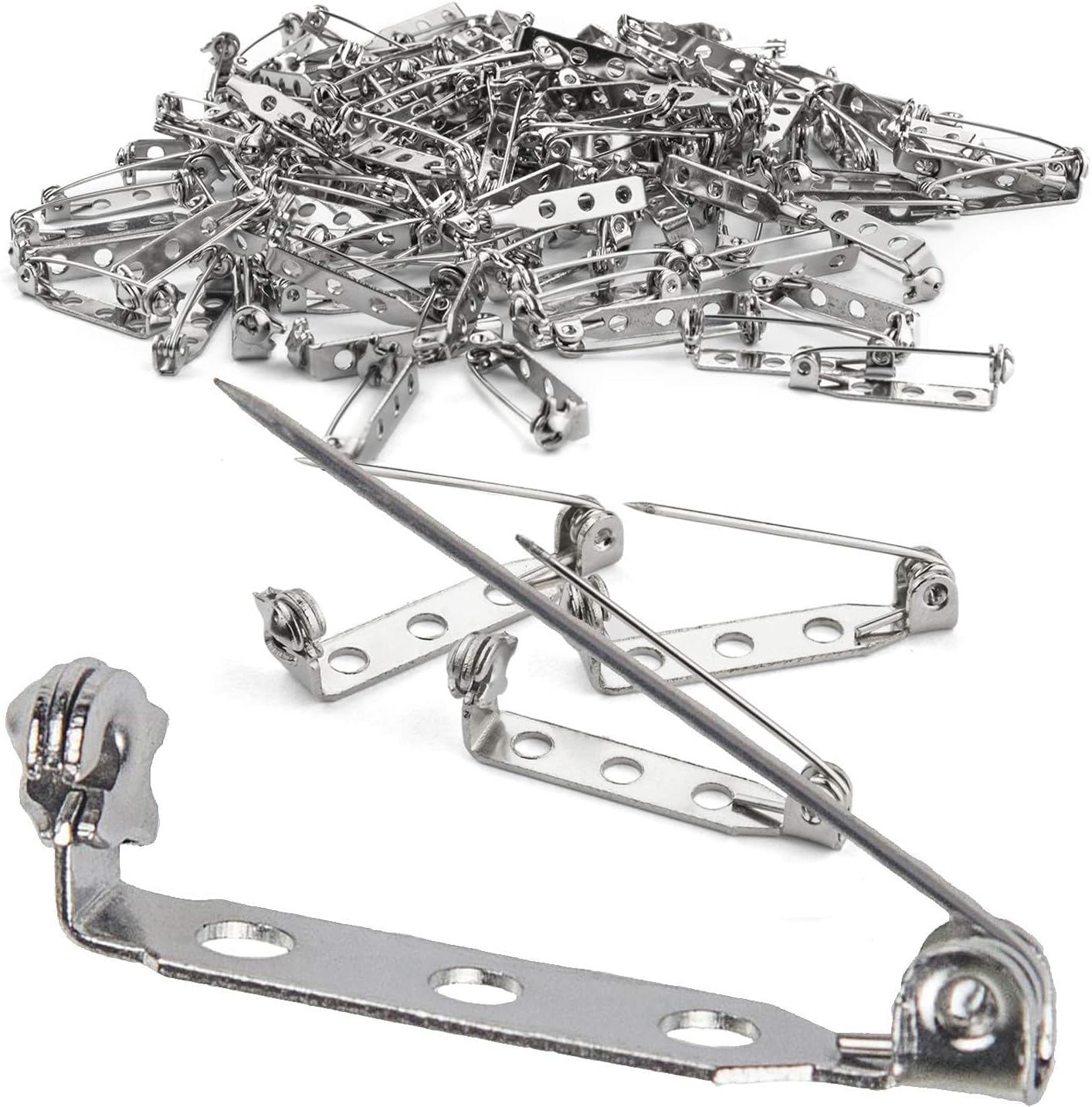 200 Pcs Silver Tone Brooch Pin Backs Clasp 1 Inch Bar Pins Findings 3 Holes Safety Pins for Badge Insignia, Citation Bars, Making Corsage, Name Tags, Toy Pins and Jewelry Making by STARVAST