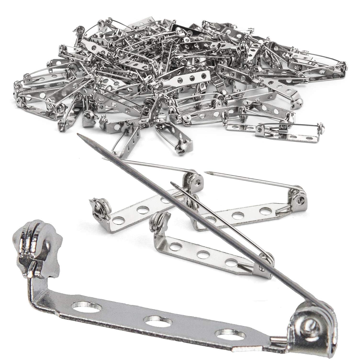 200 Pcs Silver Tone Brooch Pin Backs Clasp 1 Inch Bar Pins Findings 3 Holes Safety Pins for Badge Insignia, Citation Bars, Making Corsage, Name Tags, Toy Pins and Jewelry Making by STARVAST