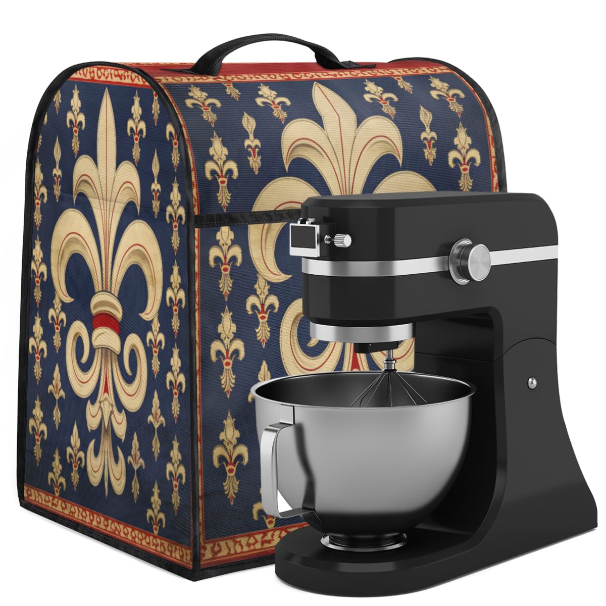 Coffee Maker Cover Retro Fleur De Lis Kitchen Appliance Covers Small Appliance Covers Blender Cover Juicer Cover Dust Covers for Kitchen Appliances with Top Handle and Pockets,Washable,C330
