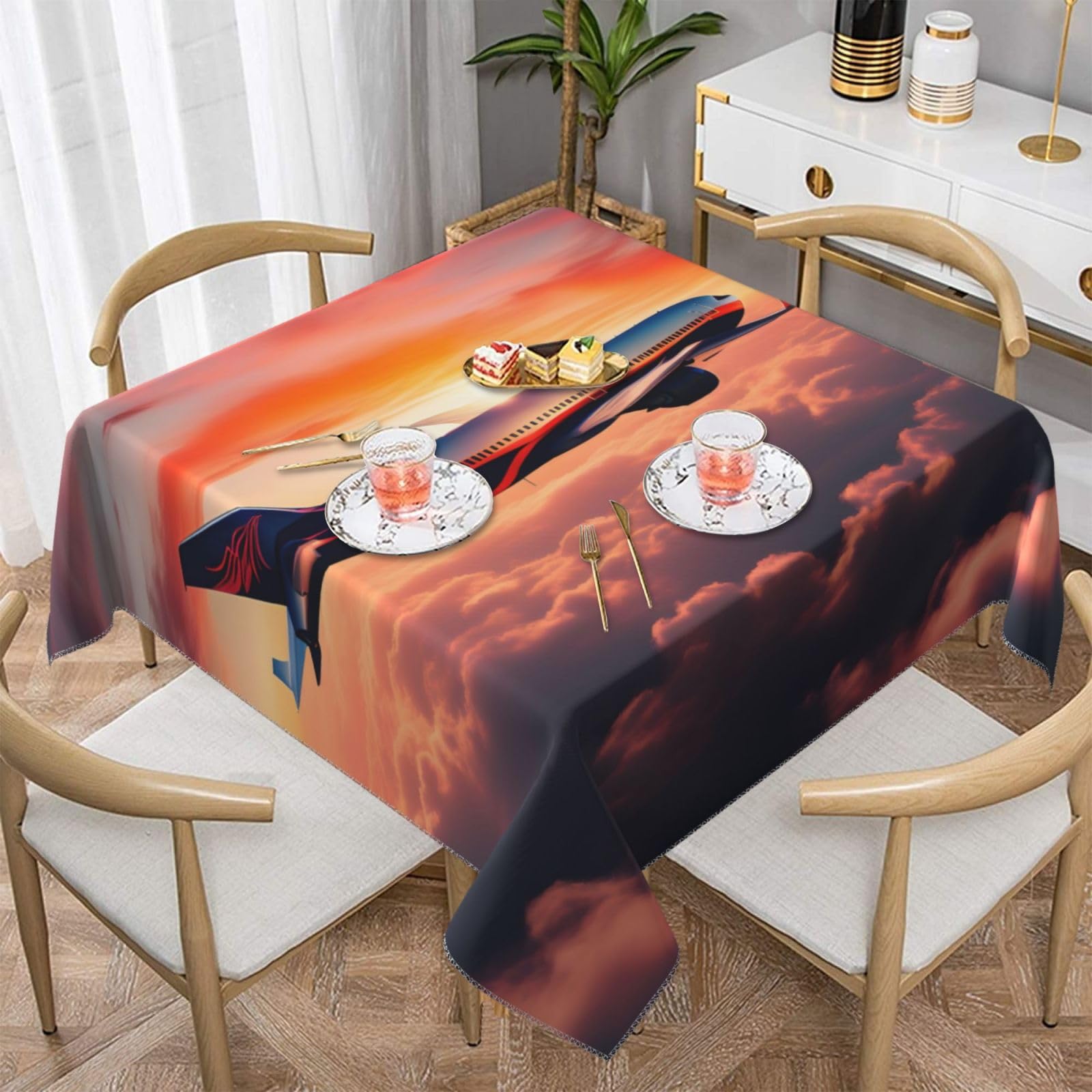 Nappe carrée avion coucher de soleil anti-pli textile de table Noël décoratif