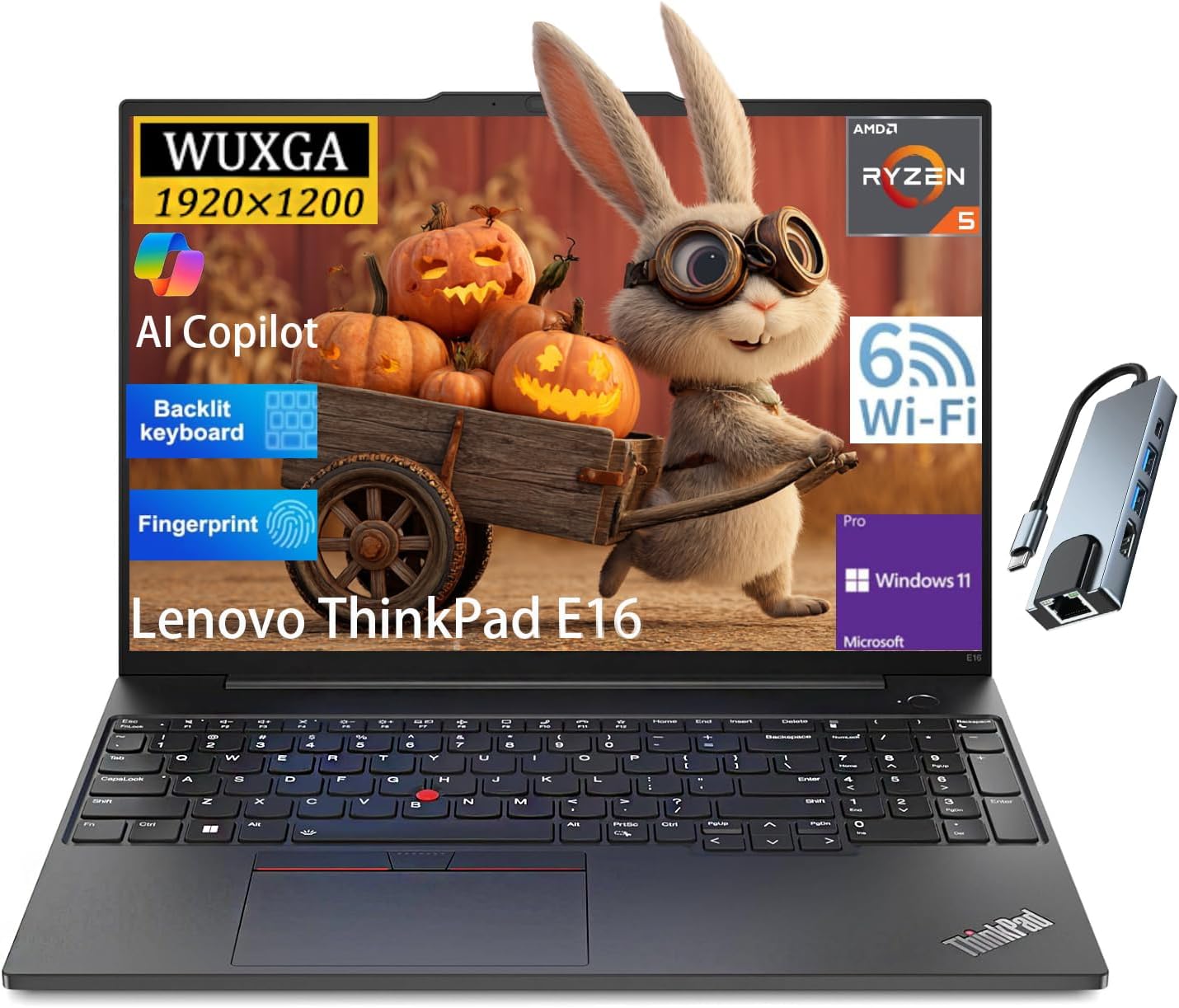 Lenovo 2025 ThinkPad E16 Business Laptop, 16" WUXGA Anti-Glare Display, AMD Ryzen 5 7530U(> i7-1165G7,Up to 4.5GHz), 16GB RAM, 1TB SSD, Fingerprint, Backlit, Wi-Fi 6, Windows 11 Pro, with 5 in 1 Hub