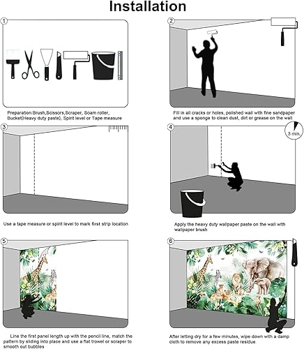 Miniatura 7 de Bormia Papel tapiz infantil con estampado de elefante, animales de la selva, león, cebra, tigre, para habitación de los niños, habitación del bebé