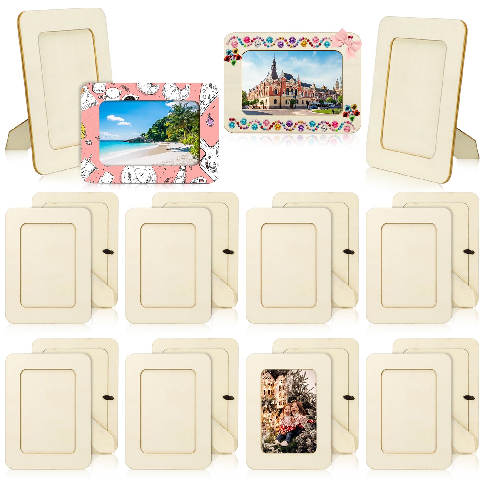 VOKOY 20 Pack Wooden Picture Frames for Crafts, 4" x 6" Photos DIY Wood Craft Picture Frames Bulk Unfinished Standing Photo Frames DIY Crafts Wood Decorate for Birthday Partys Mother's Day Gifts