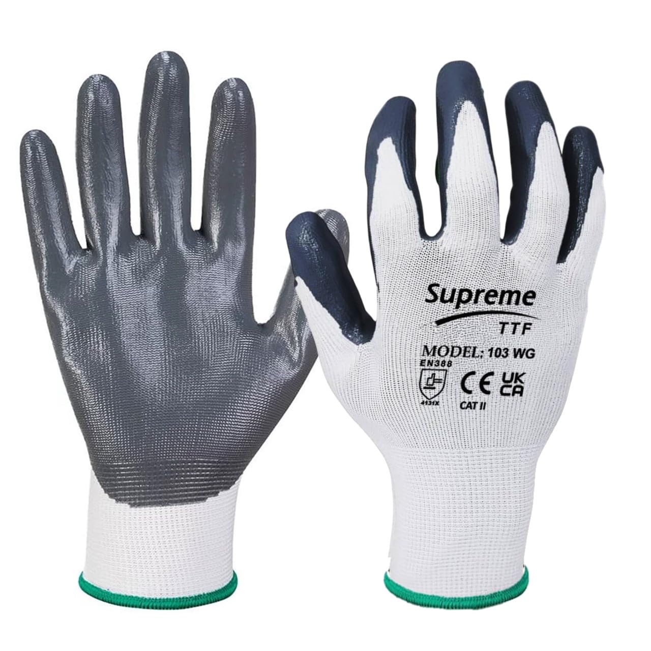 24 Pairs White Grey Nitrile Coated Nylon Safety Work Garden Gloves Builders Mens Gardening (Medium)