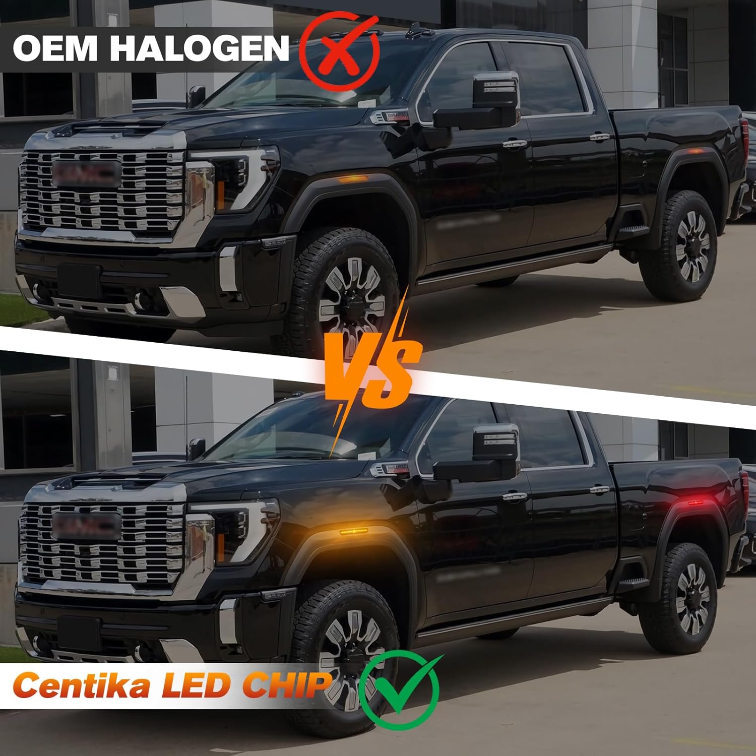 LED Side Marker Lights for GMC Sierra 2500HD 3500HD 2020-2021, Amber & Red Side Markers Light, Front Rear Bumper Fender Turn Signal Lamp Smoked Lens, 4PCS (Xstyle Spirit Snake Patent Pending)