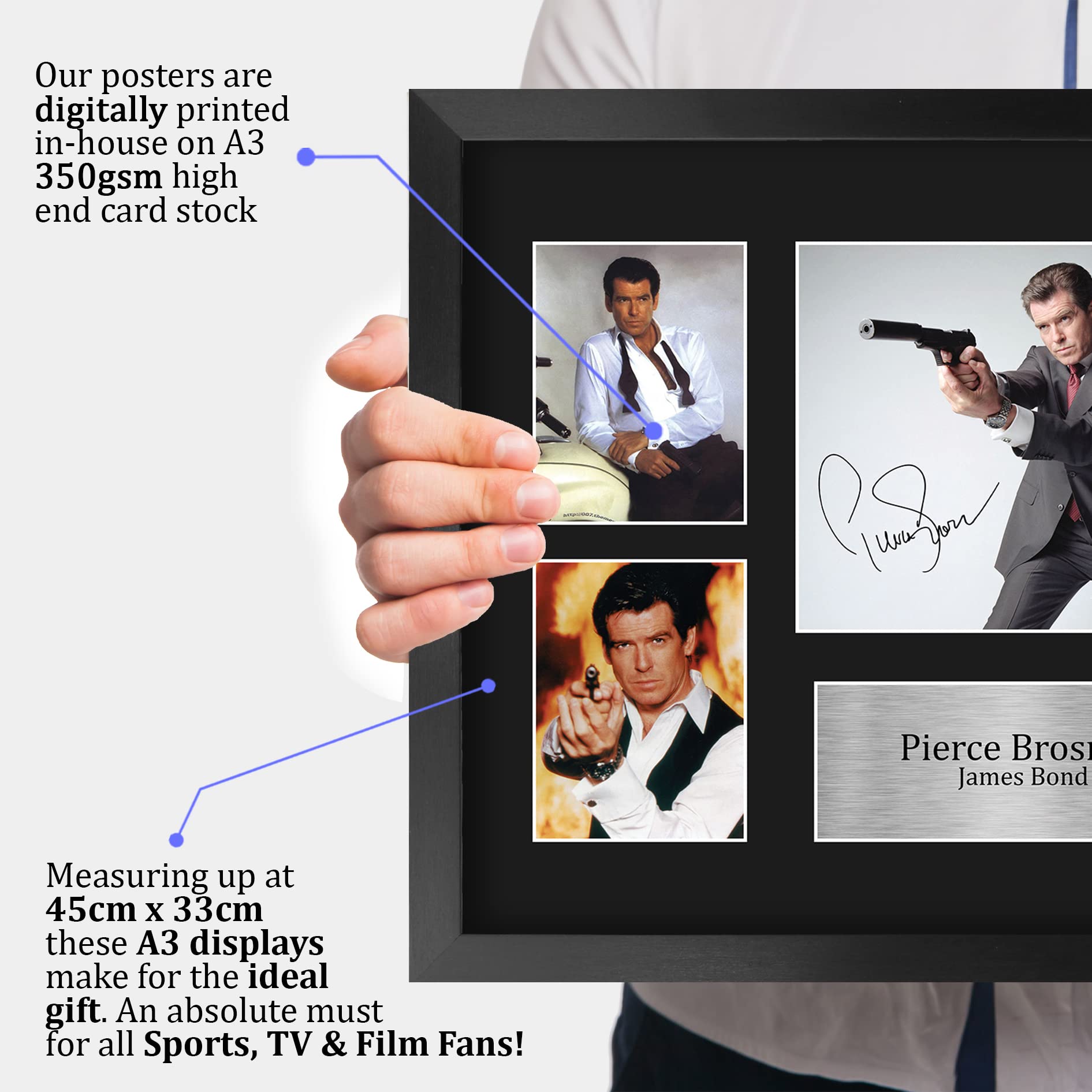 Quadro A3 Incorniciato Con Stampa Autografata Di Pierce Brosman, James Bond, Perfetto Come Regalo Per Collezionisti E Appassionati Di Film
