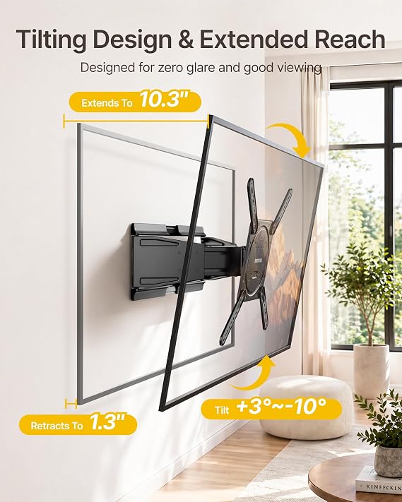 monTEK 1.3インチ ウルトラスリムフルモーションテレビ壁マウント 23~75インチのテレビ用
