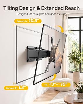 monTEK 1.3インチ ウルトラスリムフルモーションテレビ壁マウント 23~75インチのテレビ用