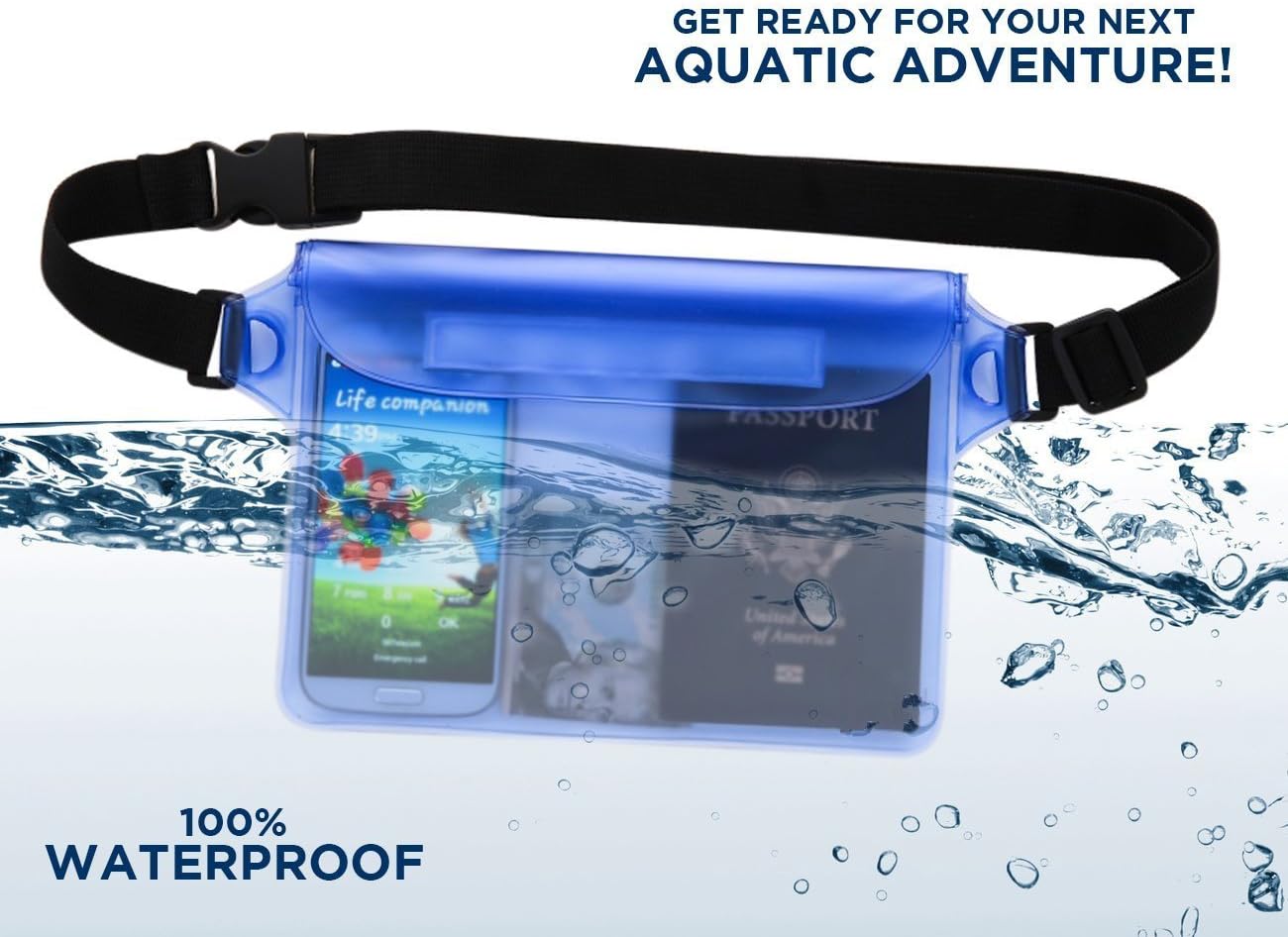 WJZXTEK Waterproof Pouch with Waist Strap, 2 Pack Big Size Dry Bag Waterproof Case IPX8 Case Compatible for iPad iPhone Samsung, Perfect for Boating Swimming Snorkeling Kayaking (Ocean Blue + Black)