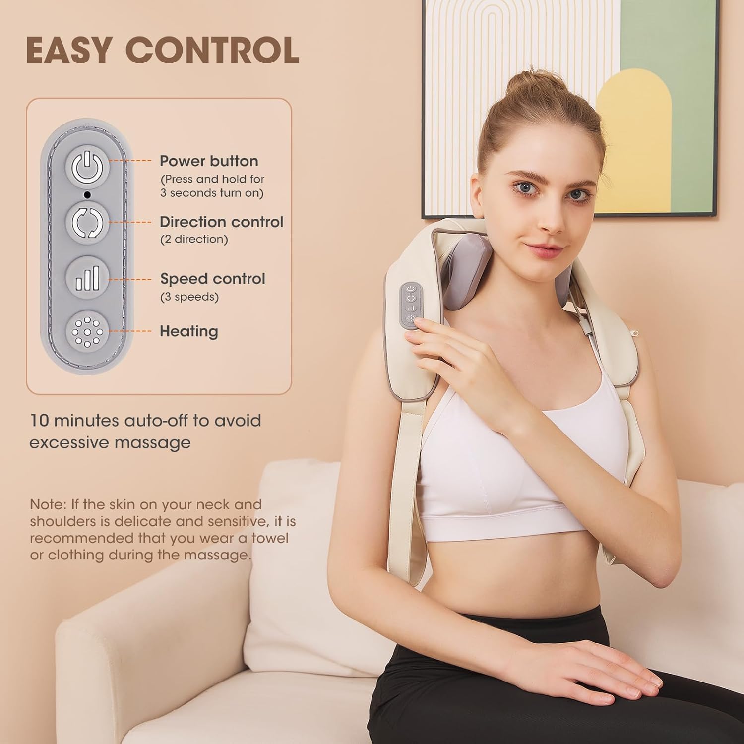 Massaggiatore Cervicale, 6D Massaggiatore Collo Cervicale e Spalle con Riscaldamento a 42°C, 2 Modalità e 3 Livelli Impulsi Elettromagnetici Massaggiatore per Uso Domestico in Ufficio