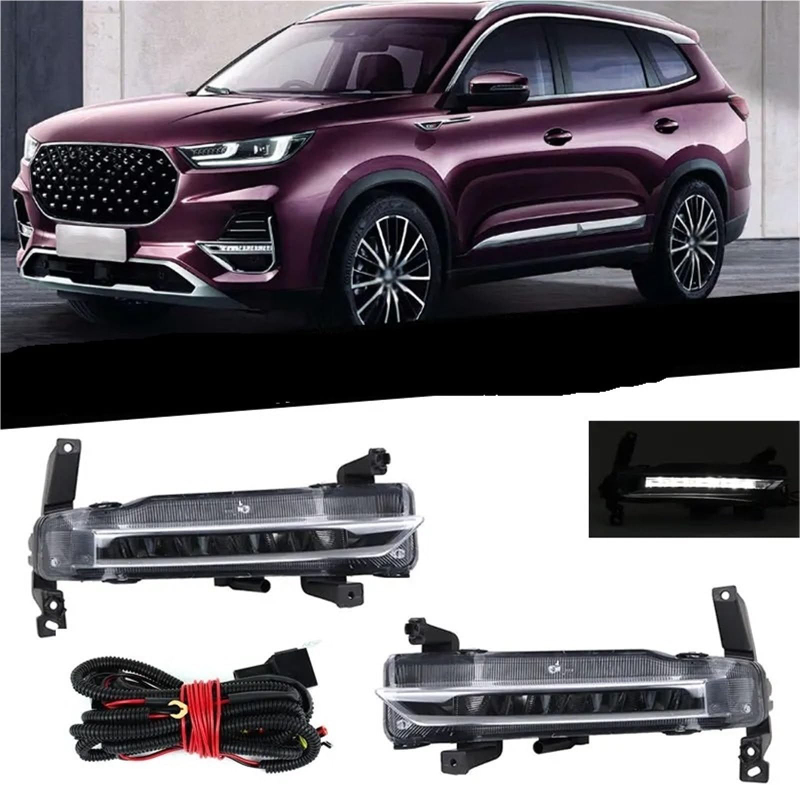 Faro Coche Parachoques Delantero Automático Luz Antiniebla LED De Circulación Diurna Lámpara Señal Exteriores Para Chery Para Tiggo 8 Pro Plus Faros Delanteros(A Pair With Wire)