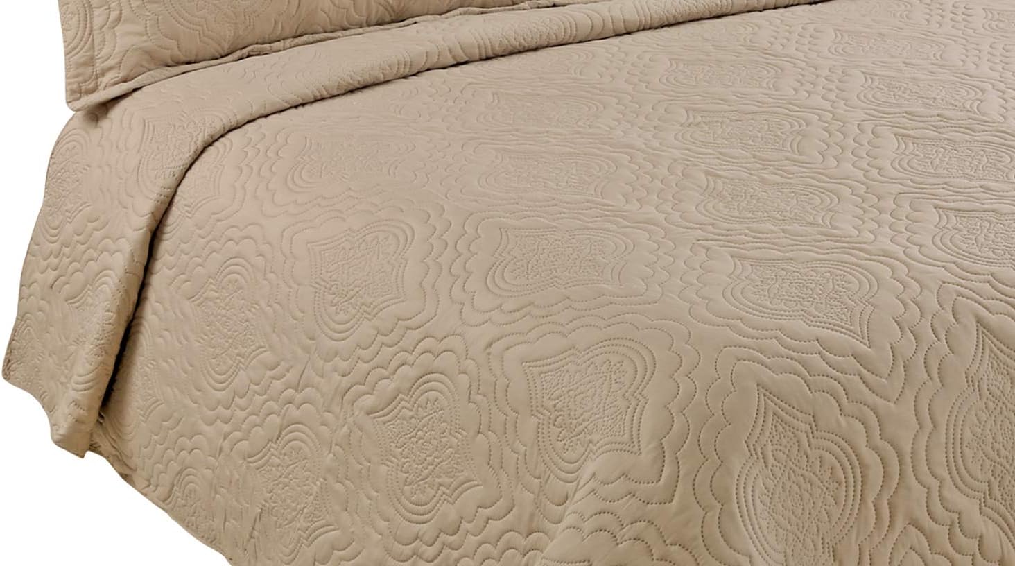 Marina Decoration Solid Embossed Pinsonic Coverlet Bedspread Bedding Ultra Soft 3 Piece Summer Quilt Set with 2 Shams, Taupe Color King Size