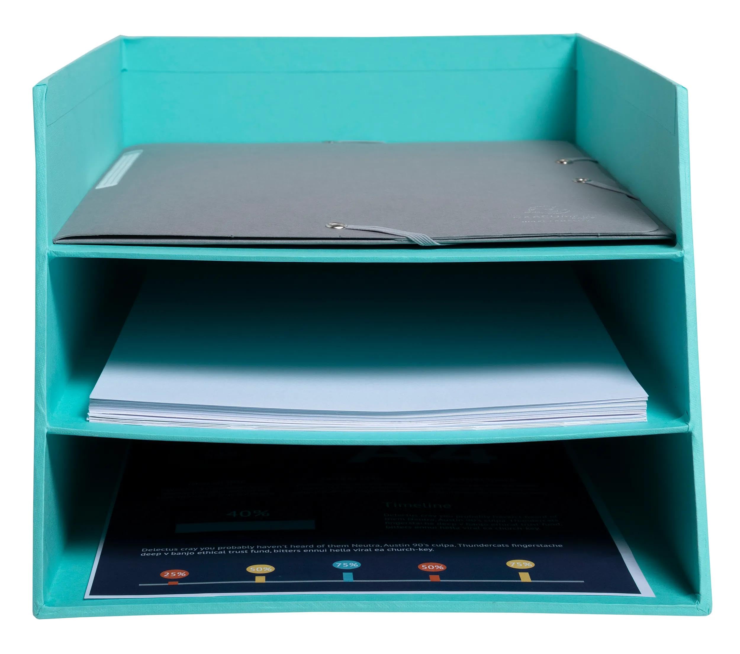 Exacompta - Ref. 13453D - 1 TEKSTO Cardboard Letter Tray 3 Levels - for documents in A+ Format (up to 24x32 cm) - Dimensions 350x290x190 mm - Color sea Green