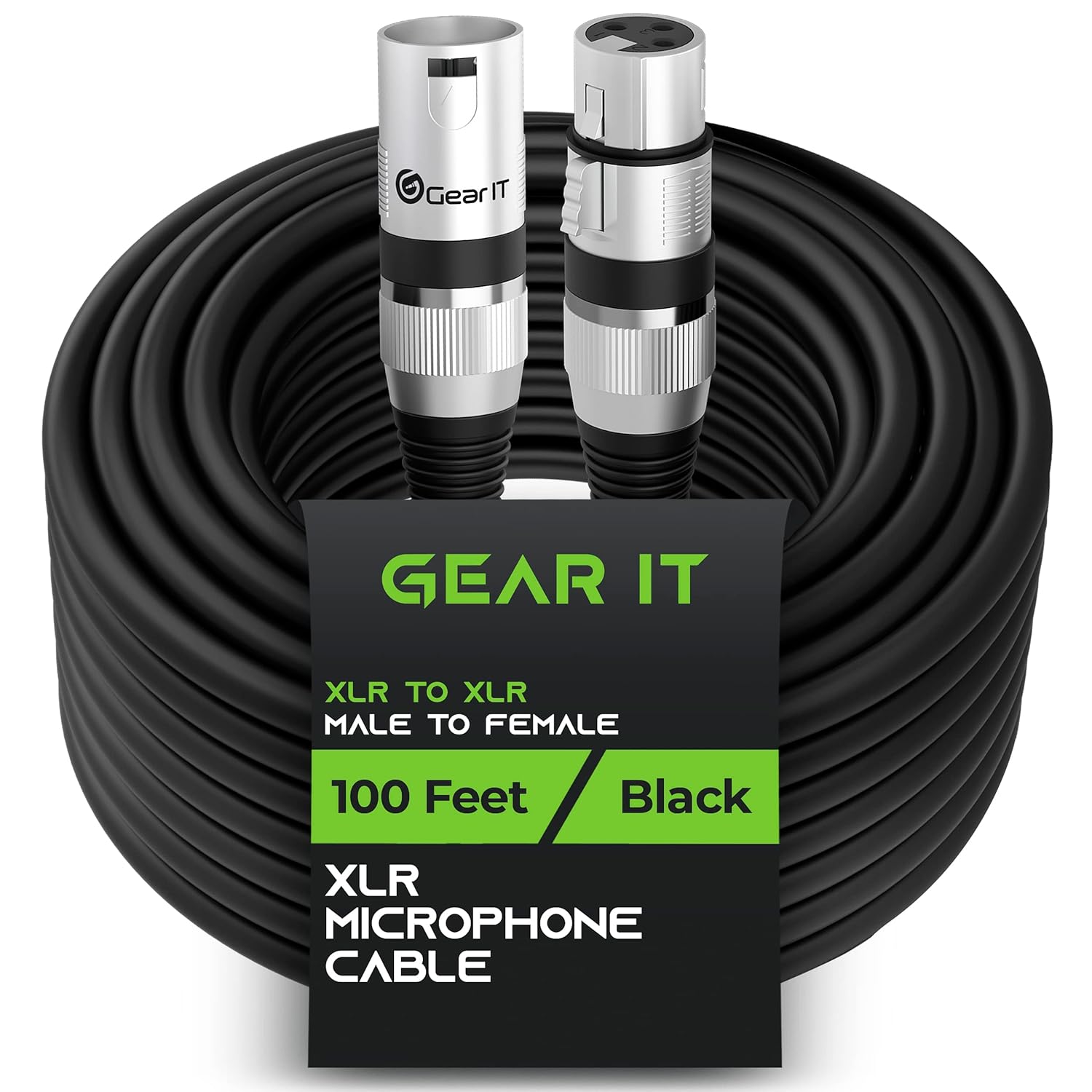 GEARit XLR Male to Female Microphone Cable (100 Feet, 1 Pack) 3-Pin Balanced Shielded Mixer, Recording Studio, Podcast - Black