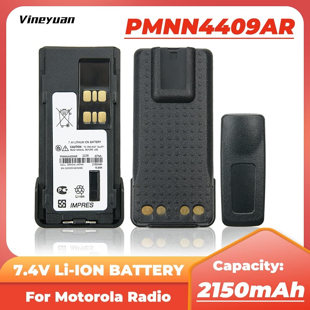 7.4V 2150mAh 2-Pack PMNN4409AR IMPRES Li-ion Battery for Motorola XPR7350 XPR7550 APX4000 DP4400 Two-Way Radio - Replacement with Belt Clip