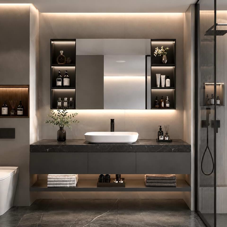 108 in Modern Floating Bathroom Vanity with Sink - Single Sink Vanity Cabinet in Solid Wood, Luxury Vanity Set with Anti-Fog Mirror and Ample Storage, Stylish Design for Organized Bathroom