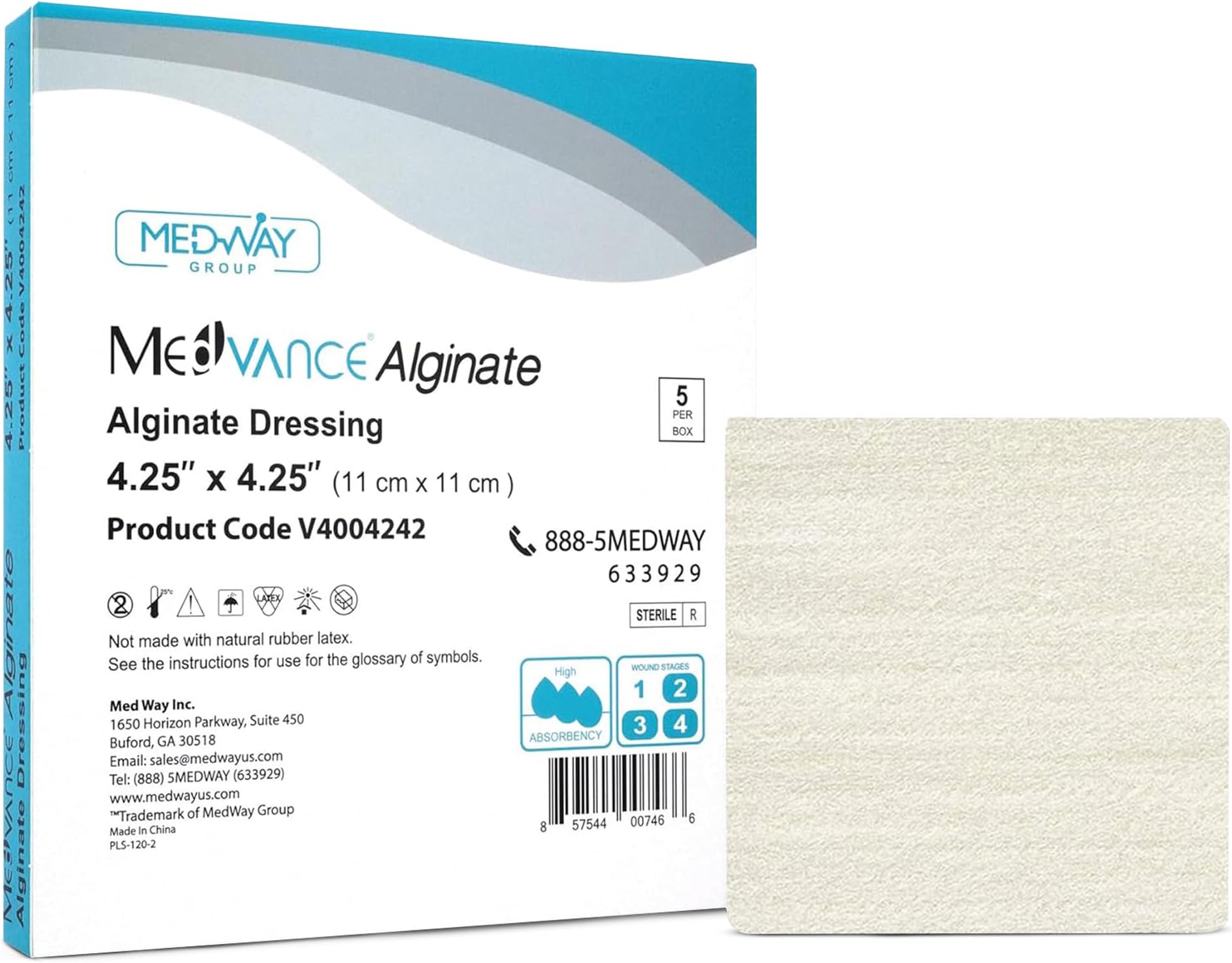 TM Alginate – Calcium Alginate Dressing 4.25"x4.25" Box of 5 dressings