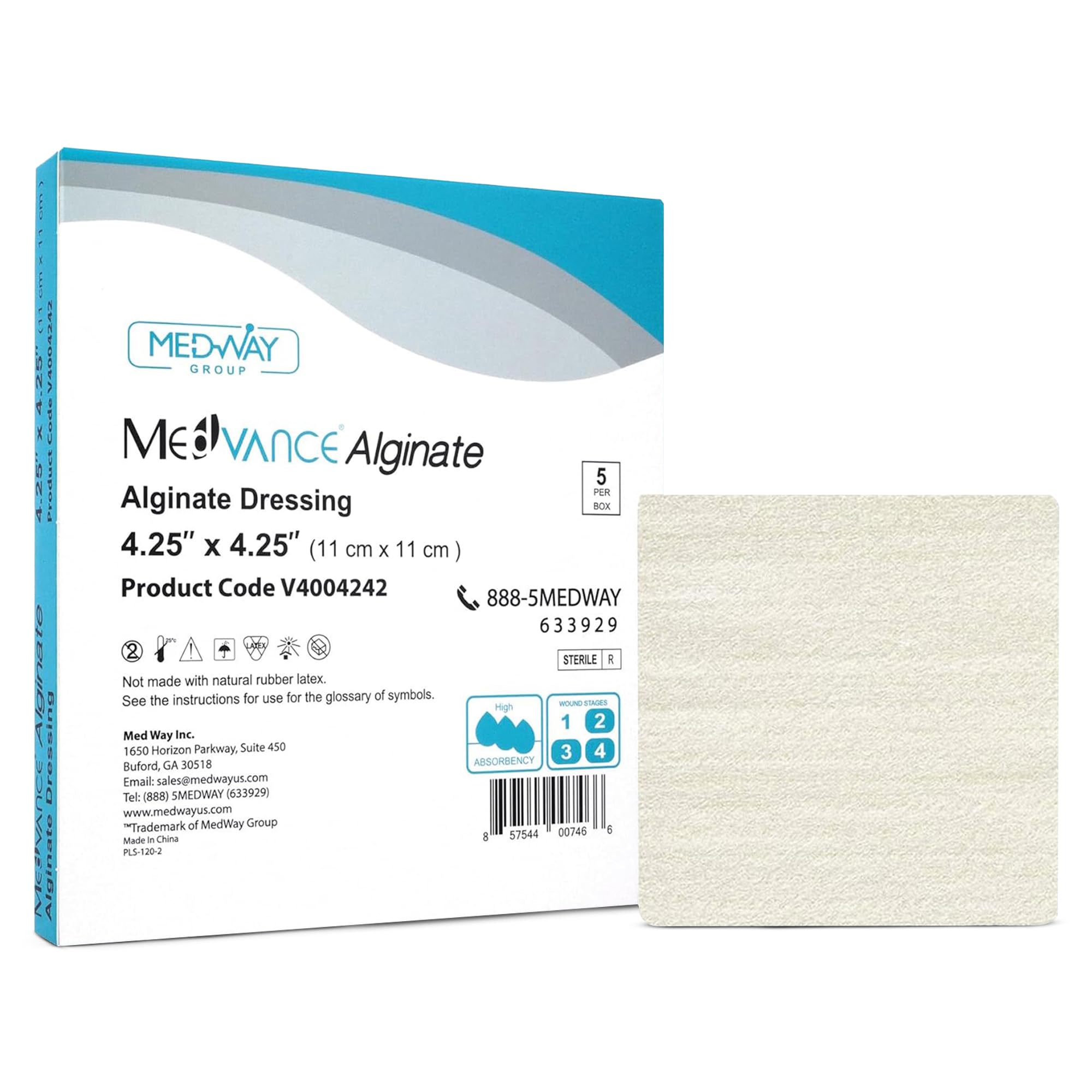 MedVance TM Alginate – Calcium Alginate Dressing 4.25"x4.25" Box of 5 dressings